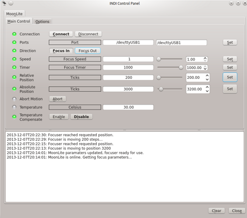 MoonLite INDI Control Panel