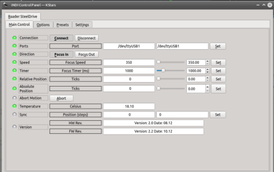 Baader SteelDrive INDI Control Panel