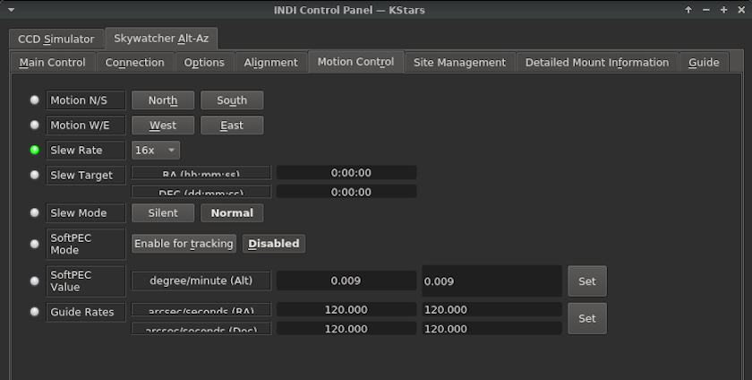 SkyWatcherAltAzMount INDI Motion Control